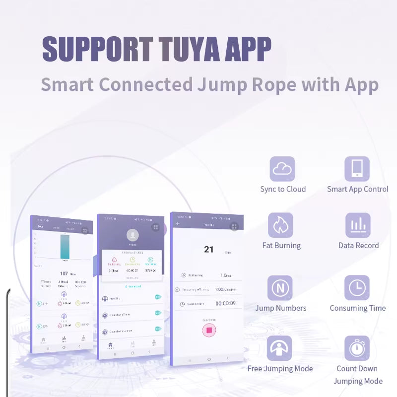 Bluetooth-Compatible Digital Smart Jump Rope - Adjustable Cordless PVC Skipping Rope for Fitness Training