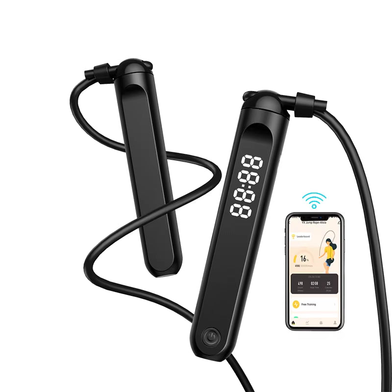 Bluetooth-Compatible Digital Smart Jump Rope - Adjustable Cordless PVC Skipping Rope for Fitness Training